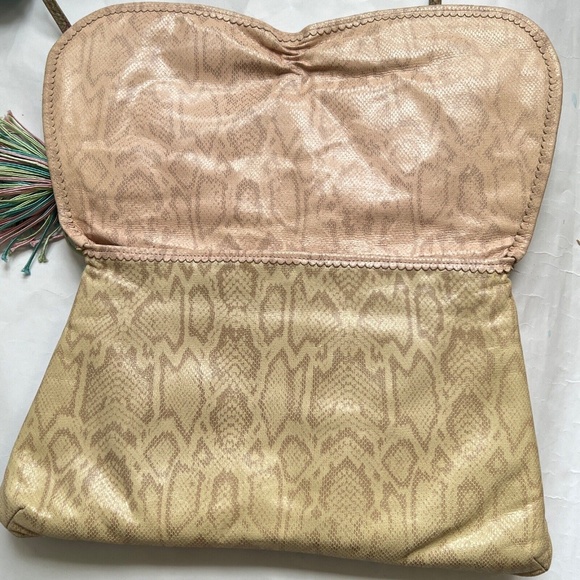 Vintage Carlo Fiori Italy Snakeskin Patchwork Leather Crossbody Bag Chunky Beads - Picture 9 of 10